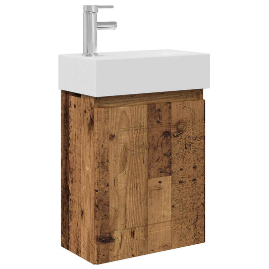 vidaXL Bathroom Vanity Unit with Tap Old Wood 45.5 x 22.5 x 84 cm