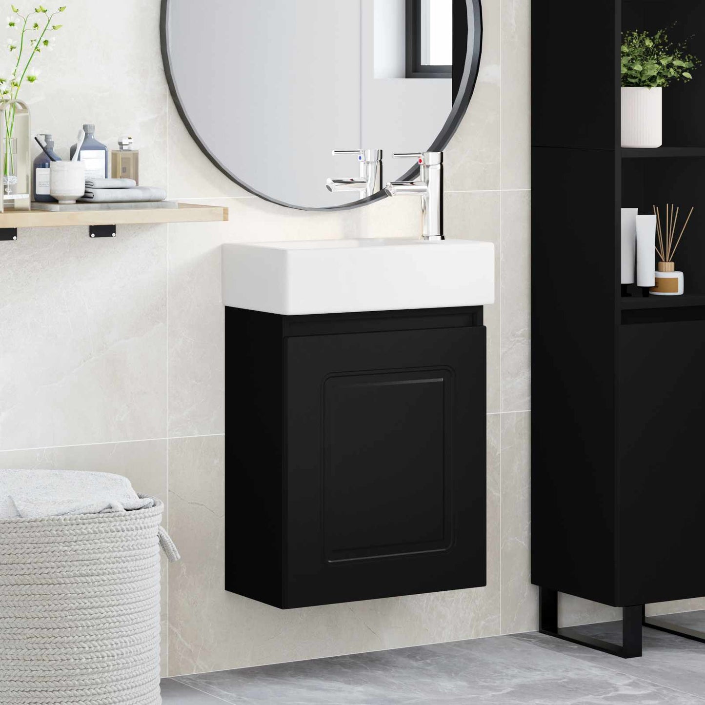 vidaXL Bathroom Vanity Unit with Tap Black 45.5 x 22.5 x 84 cm