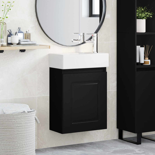 vidaXL Bathroom Vanity Unit with Tap Black 45.5 x 22.5 x 84 cm