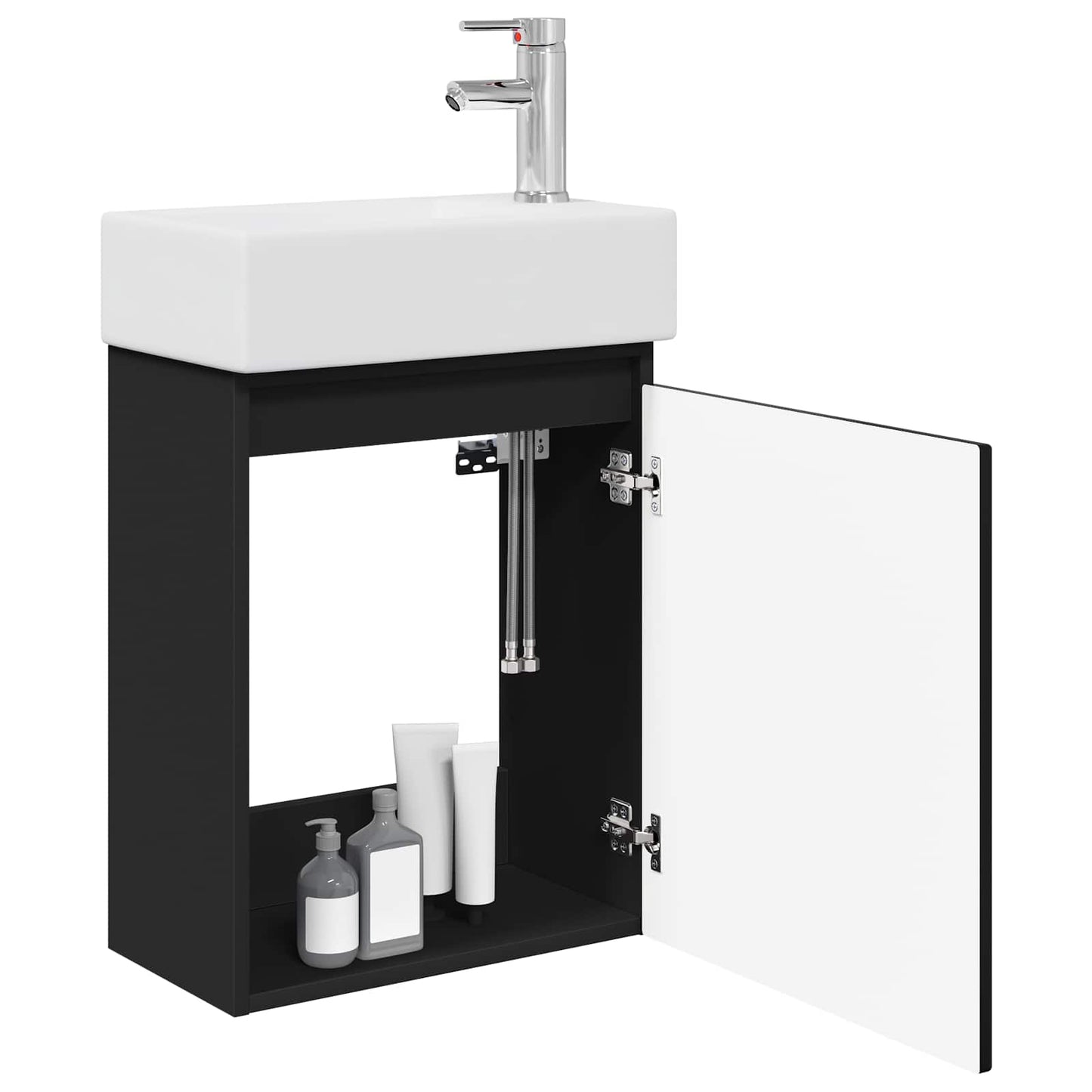 vidaXL Bathroom Vanity Unit with Tap Black 45.5 x 22.5 x 84 cm