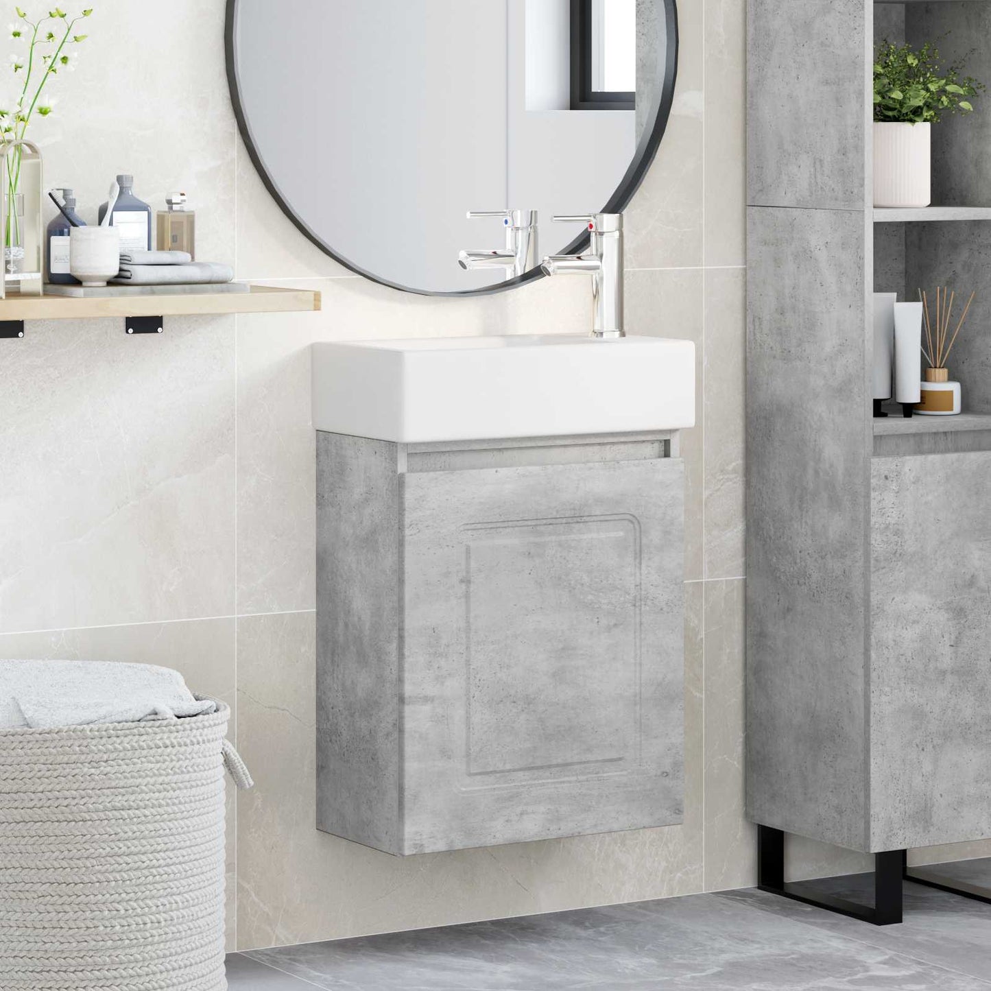 vidaXL Bathroom Vanity Unit with Tap Concrete Grey 45.5 x 22.5 x 84 cm