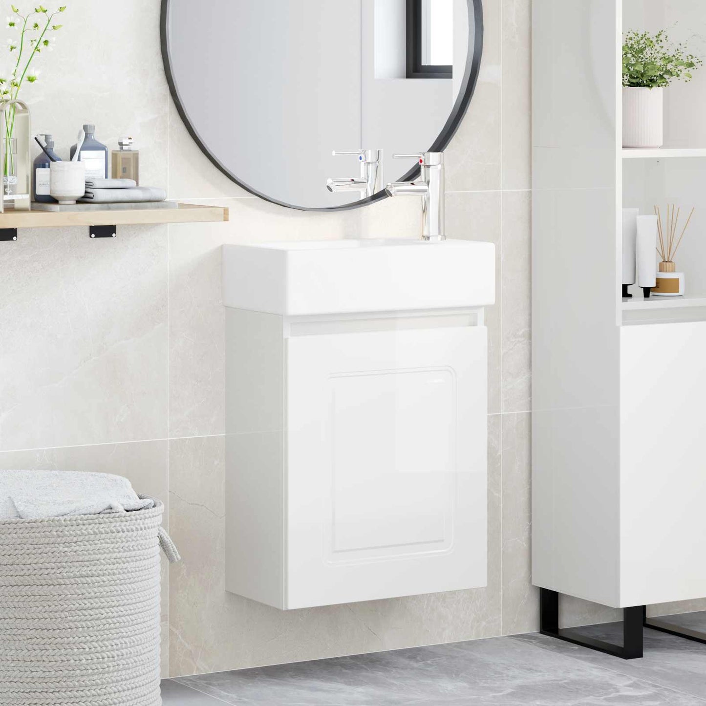 vidaXL Bathroom Vanity Unit with Tap High Gloss White