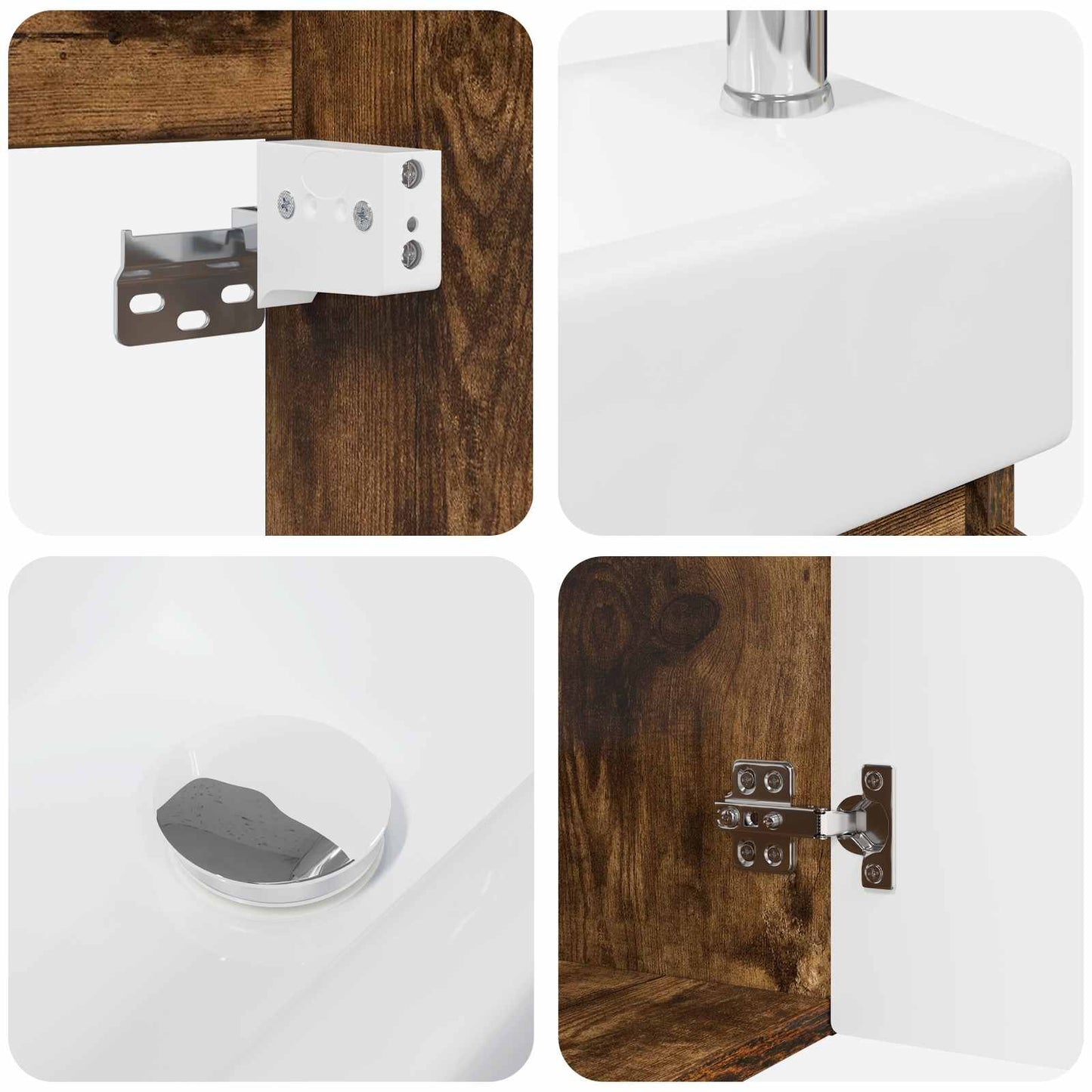 vidaXL Bathroom Vanity Unit with Tap Smoked Oak 45.5 x 22.5 x 84 cm