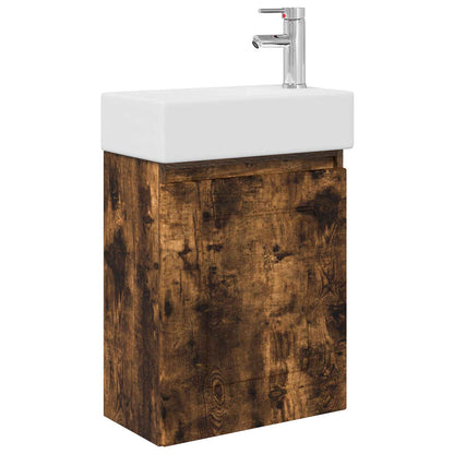 vidaXL Bathroom Vanity Unit with Tap Smoked Oak 45.5 x 22.5 x 84 cm