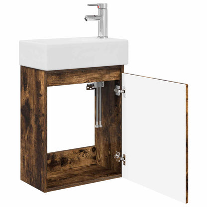 vidaXL Bathroom Vanity Unit with Tap Smoked Oak 45.5 x 22.5 x 84 cm