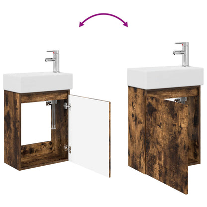 vidaXL Bathroom Vanity Unit with Tap Smoked Oak 45.5 x 22.5 x 84 cm