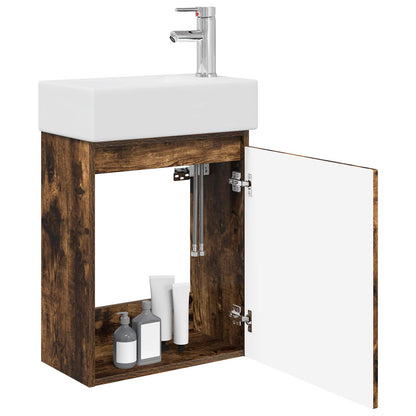 vidaXL Bathroom Vanity Unit with Tap Smoked Oak 45.5 x 22.5 x 84 cm
