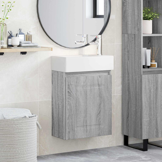 vidaXL Bathroom Vanity Unit with Tap Grey Sonoma 45.5 x 22.5 x 84 cm