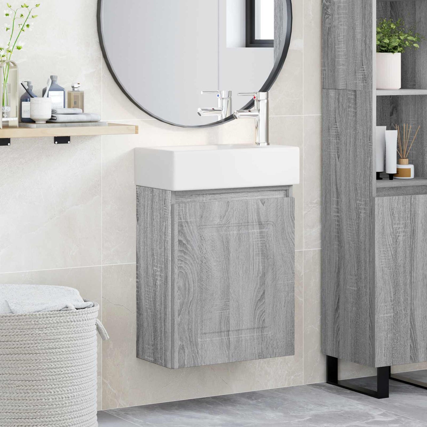 vidaXL Bathroom Vanity Unit with Tap Grey Sonoma 45.5 x 22.5 x 84 cm