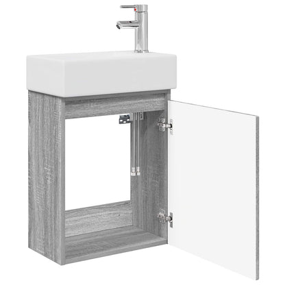 vidaXL Bathroom Vanity Unit with Tap Grey Sonoma 45.5 x 22.5 x 84 cm