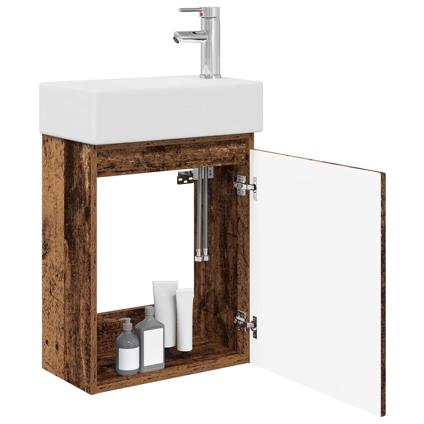 vidaXL Bathroom Vanity Unit with Tap Old Wood 45.5 x 22.5 x 84 cm