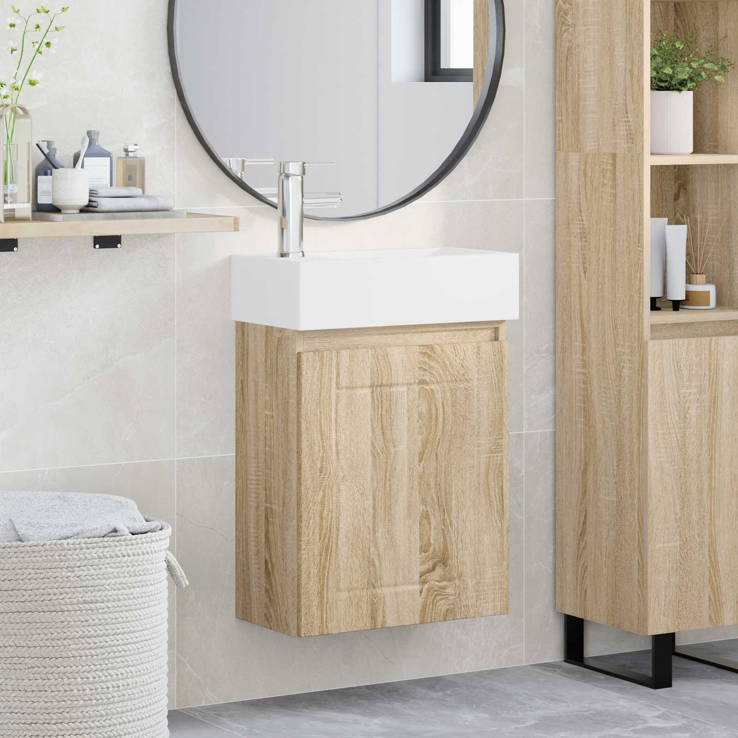vidaXL Bathroom Vanity Unit with Tap Sonoma Oak 45.5 x 25.5 x 84 cm