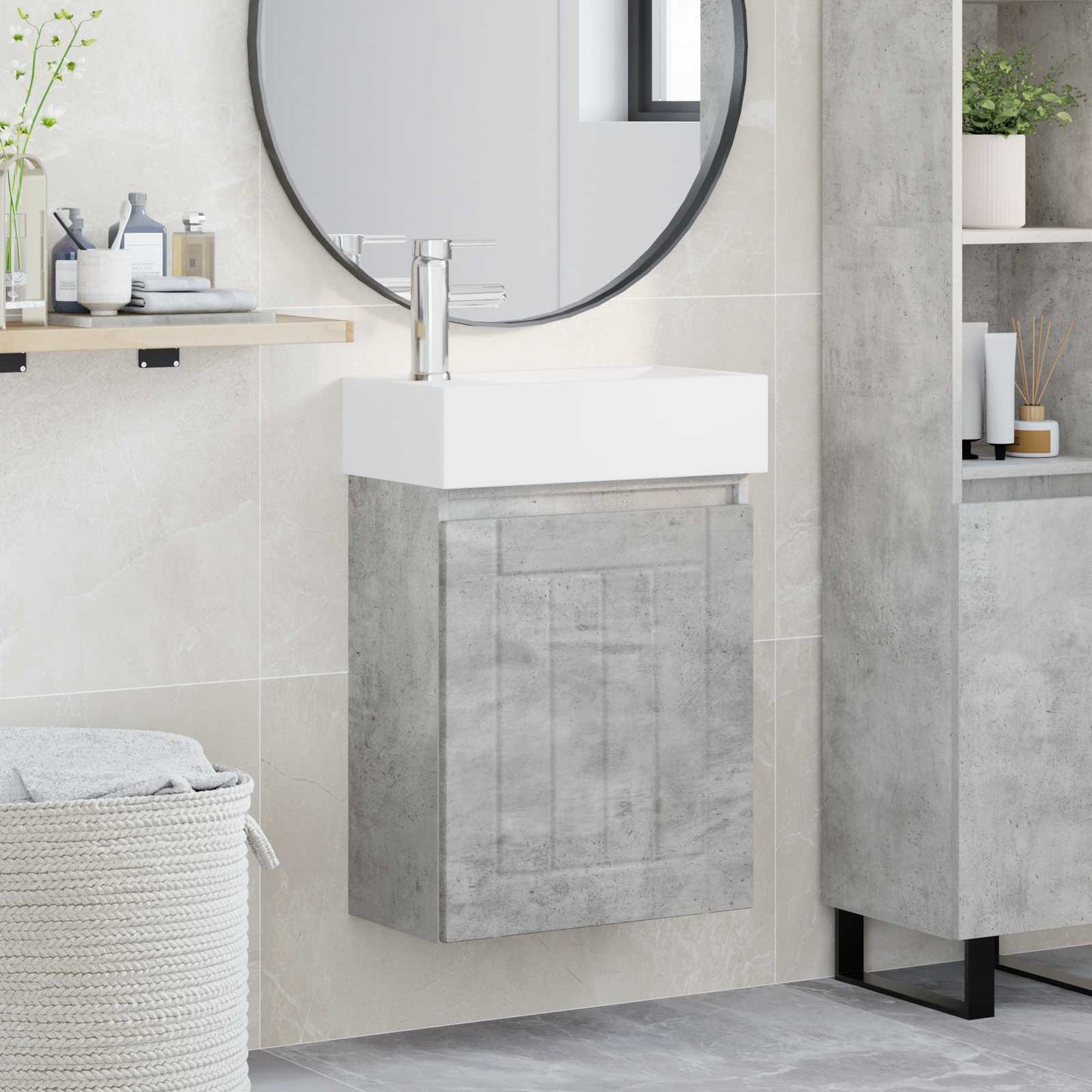 vidaXL Bathroom Vanity Unit with Tap Concrete Grey 45.5 x 25.5 x 84 cm