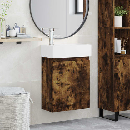 vidaXL Bathroom Vanity Unit with Tap Smoked Oak 45.5 x 25.5 x 84 cm