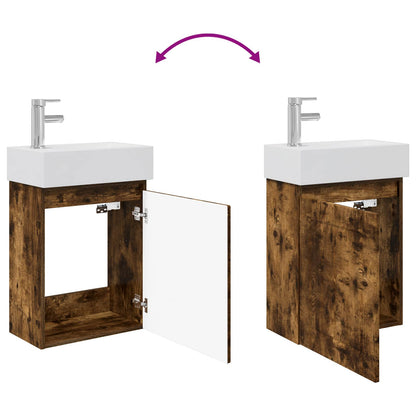 vidaXL Bathroom Vanity Unit with Tap Smoked Oak 45.5 x 25.5 x 84 cm