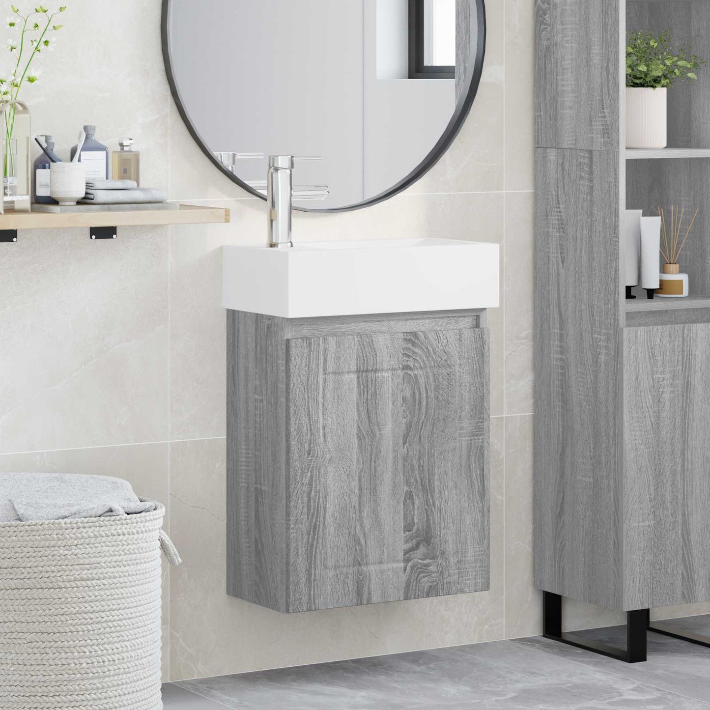 vidaXL Bathroom Vanity Unit with Tap Grey Sonoma 45.5 x 25.5 x 84 cm