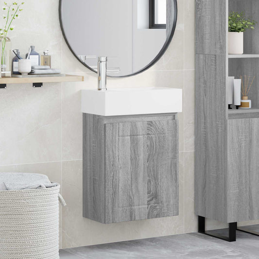 vidaXL Bathroom Vanity Unit with Tap Grey Sonoma 45.5 x 25.5 x 84 cm