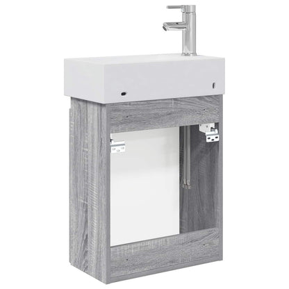 vidaXL Bathroom Vanity Unit with Tap Grey Sonoma 45.5 x 25.5 x 84 cm