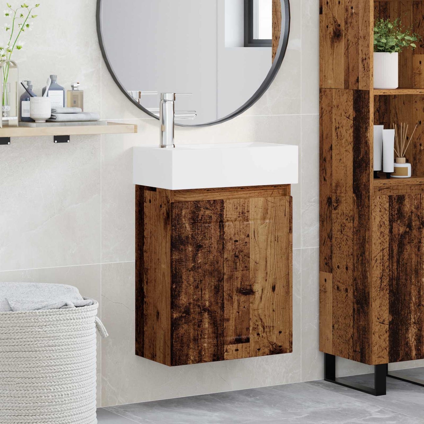 vidaXL Bathroom Vanity Unit with Tap Old Wood 45.5 x 25.5 x 84 cm