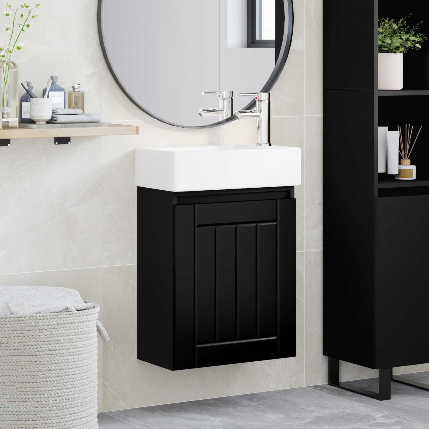 vidaXL Bathroom Vanity Unit with Tap Black 45.5 x 25.5 x 84 cm