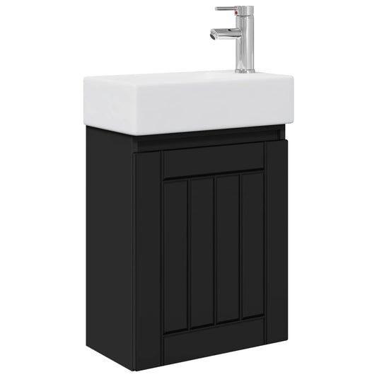 vidaXL Bathroom Vanity Unit with Tap Black 45.5 x 25.5 x 84 cm