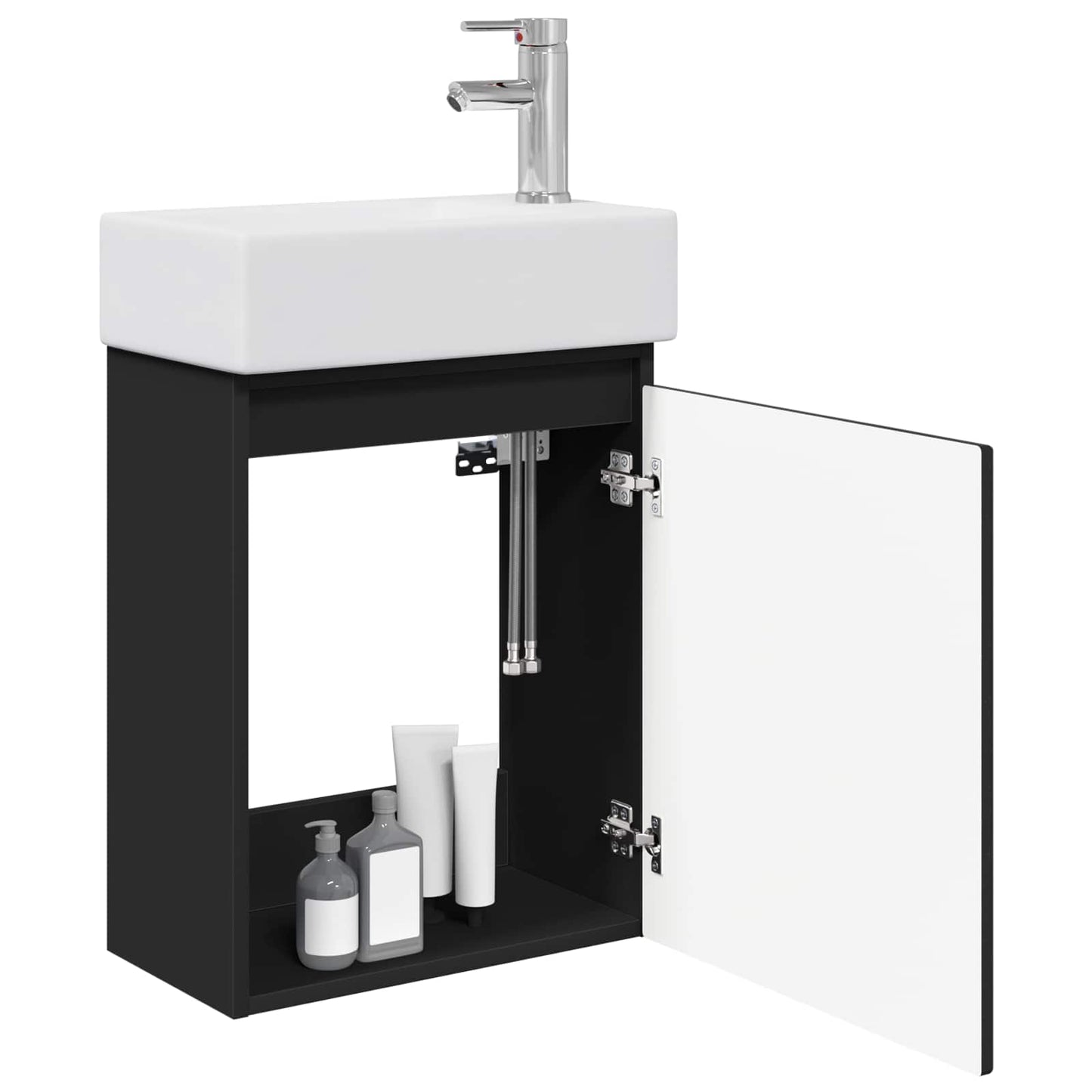 vidaXL Bathroom Vanity Unit with Tap Black 45.5 x 25.5 x 84 cm