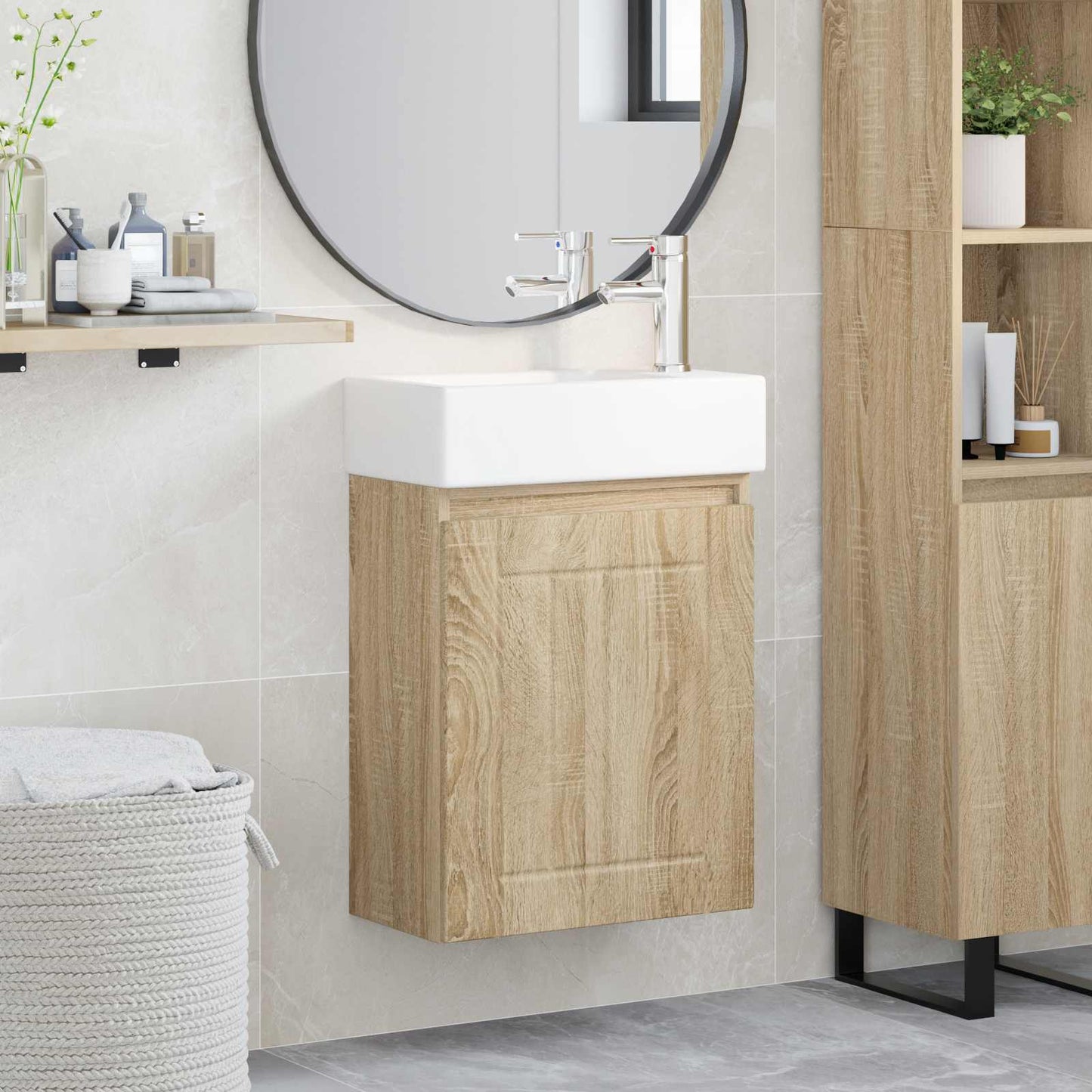 vidaXL Bathroom Vanity Unit with Tap Sonoma Oak 45.5 x 25.5 x 84 cm