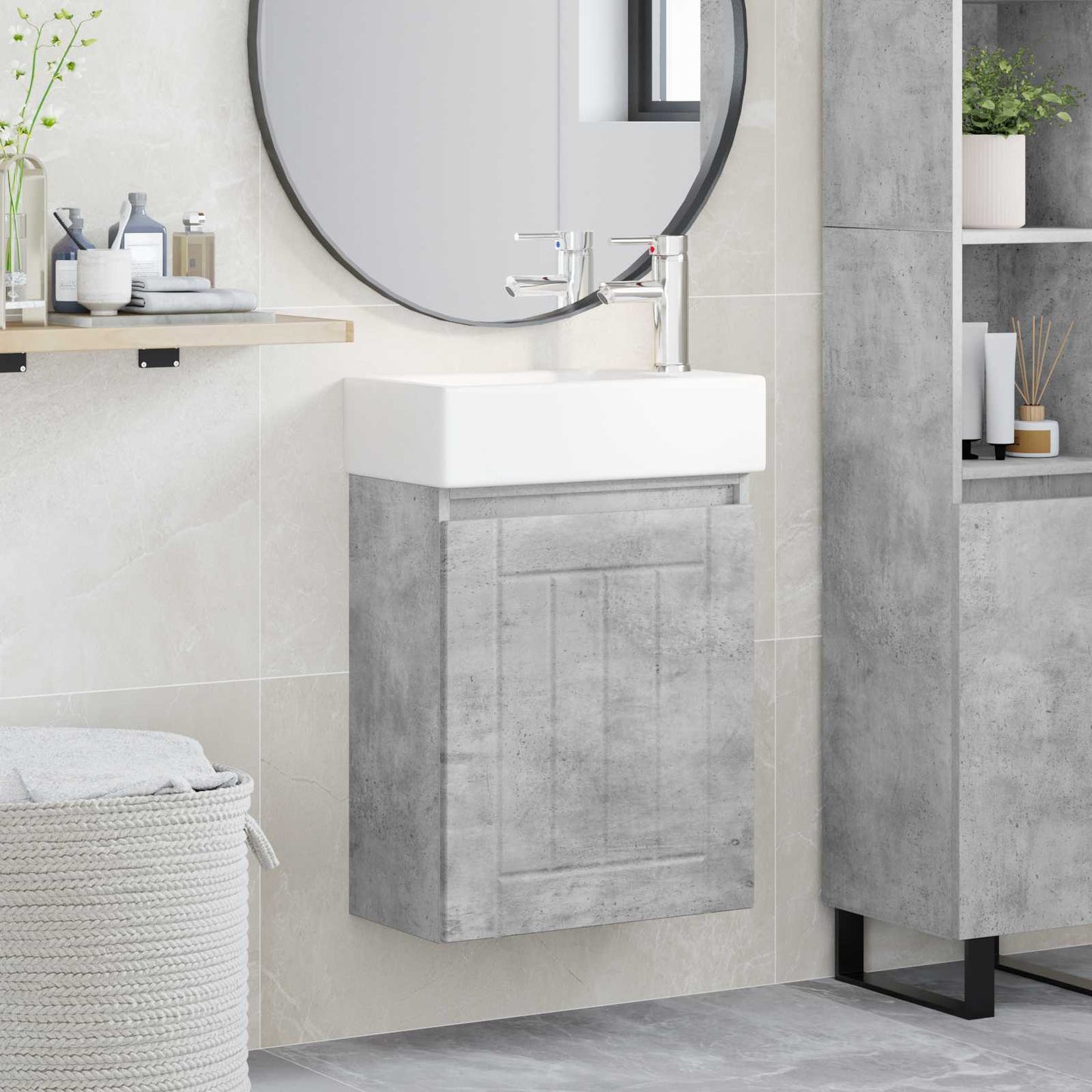 vidaXL Bathroom Vanity Unit with Tap Concrete Grey 45.5 x 25.5 x 84 cm