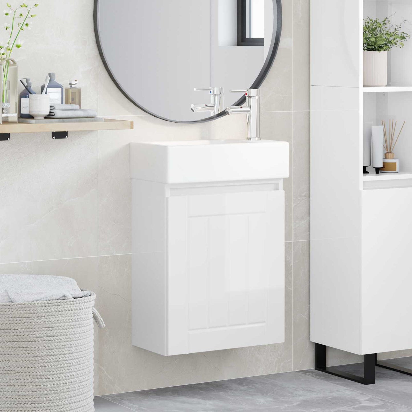 vidaXL Bathroom Vanity Unit with Tap High Gloss White