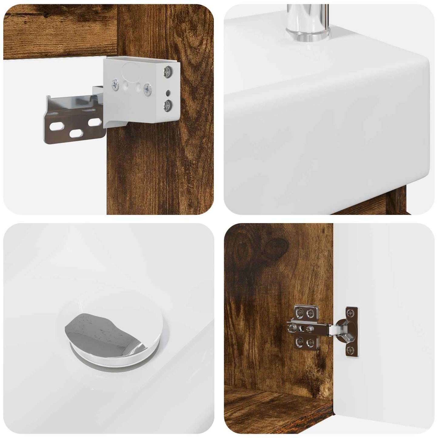 vidaXL Bathroom Vanity Unit with Tap Smoked Oak 45.5 x 25.5 x 84 cm