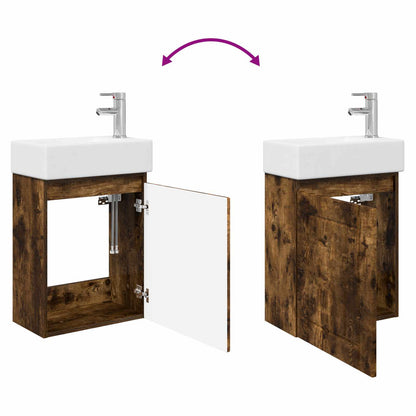 vidaXL Bathroom Vanity Unit with Tap Smoked Oak 45.5 x 25.5 x 84 cm