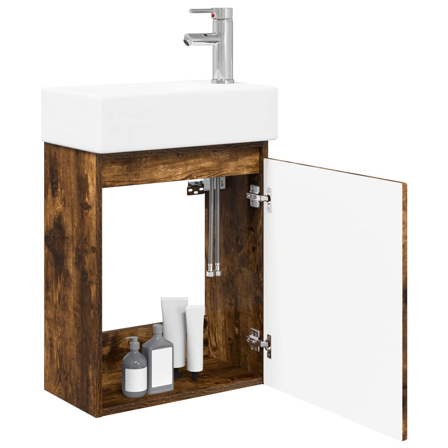 vidaXL Bathroom Vanity Unit with Tap Smoked Oak 45.5 x 25.5 x 84 cm