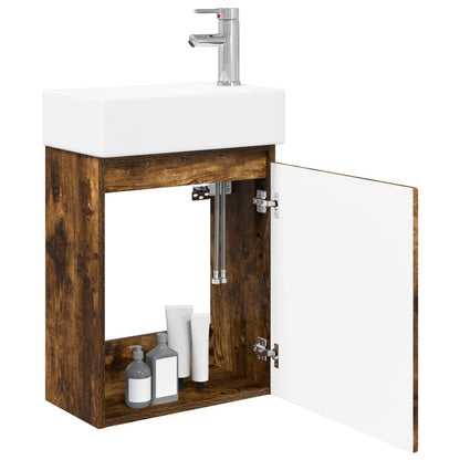 vidaXL Bathroom Vanity Unit with Tap Smoked Oak 45.5 x 25.5 x 84 cm