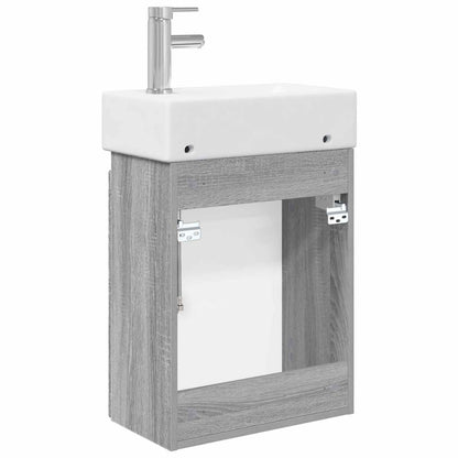 vidaXL Bathroom Vanity Unit with Tap Grey Sonoma 45.5 x 25.5 x 84 cm