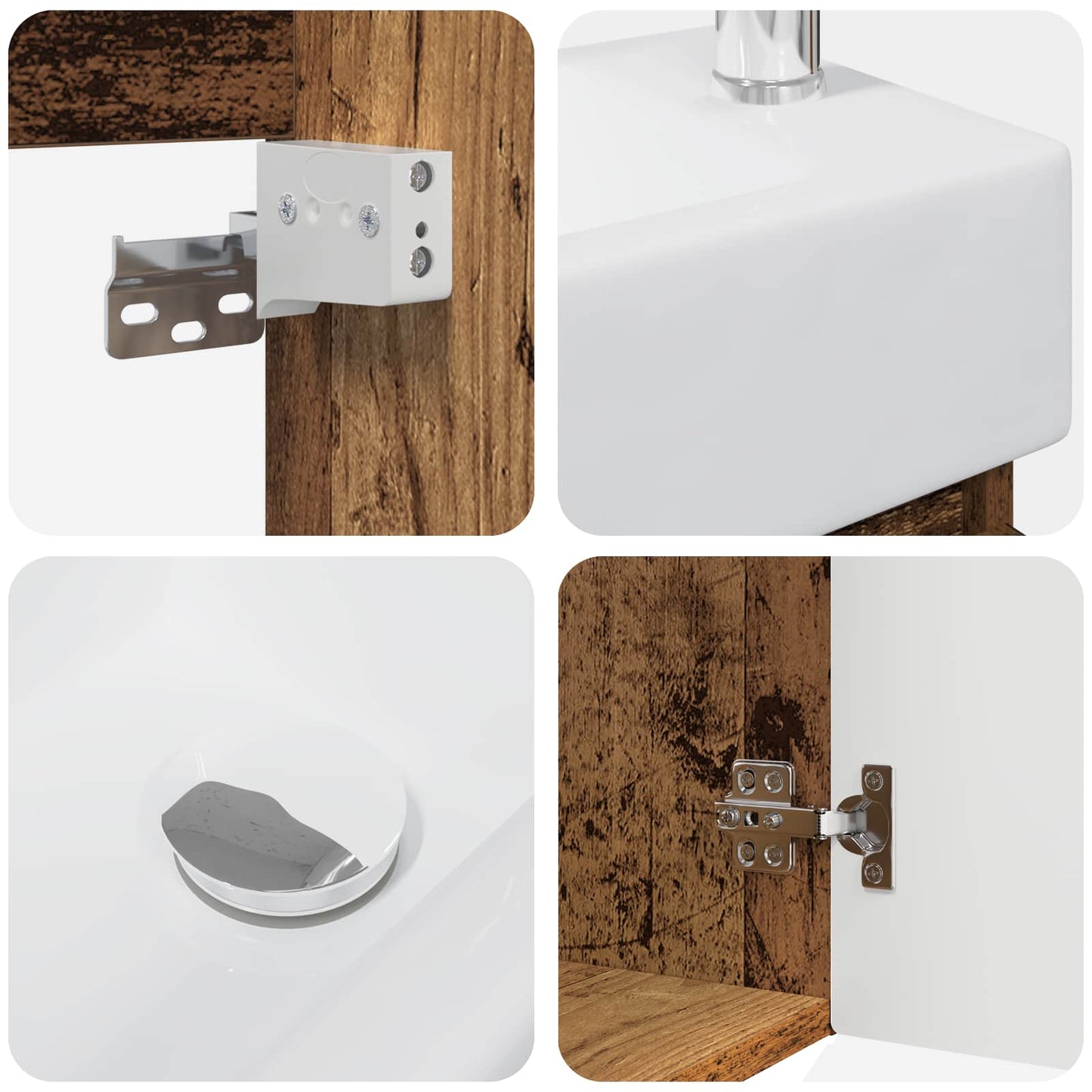 vidaXL Bathroom Vanity Unit with Tap Old Wood 45.5 x 25.5 x 84 cm