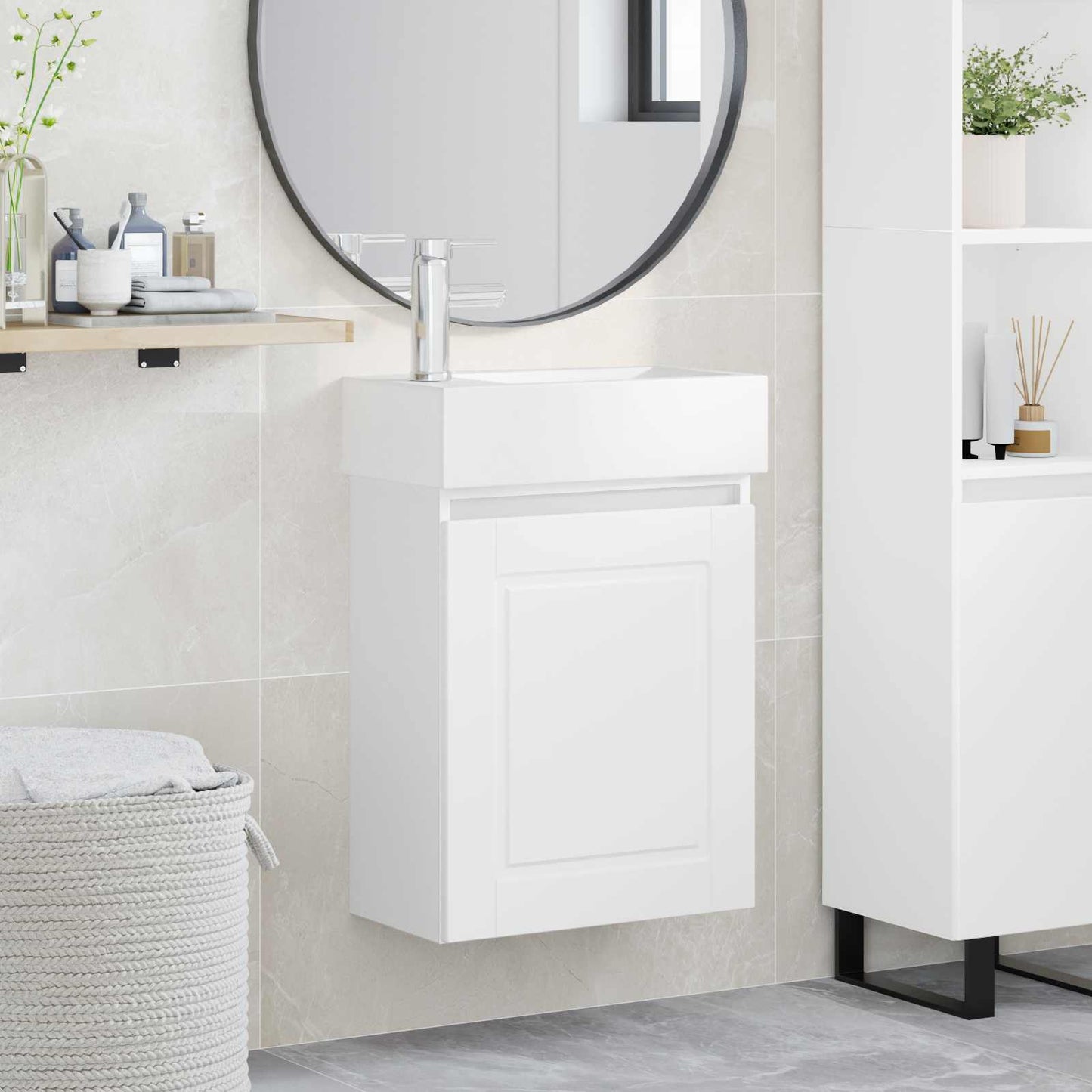 vidaXL Bathroom Vanity Unit with Tap White 45.5 x 22.5 x 84 cm