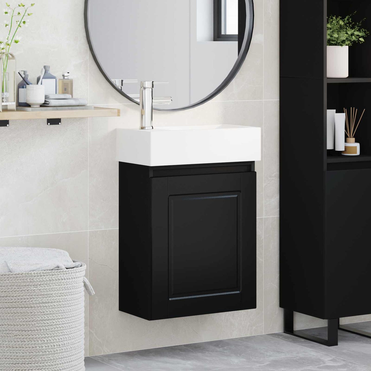 vidaXL Bathroom Vanity Unit with Tap Black 45.5 x 22.5 x 84 cm