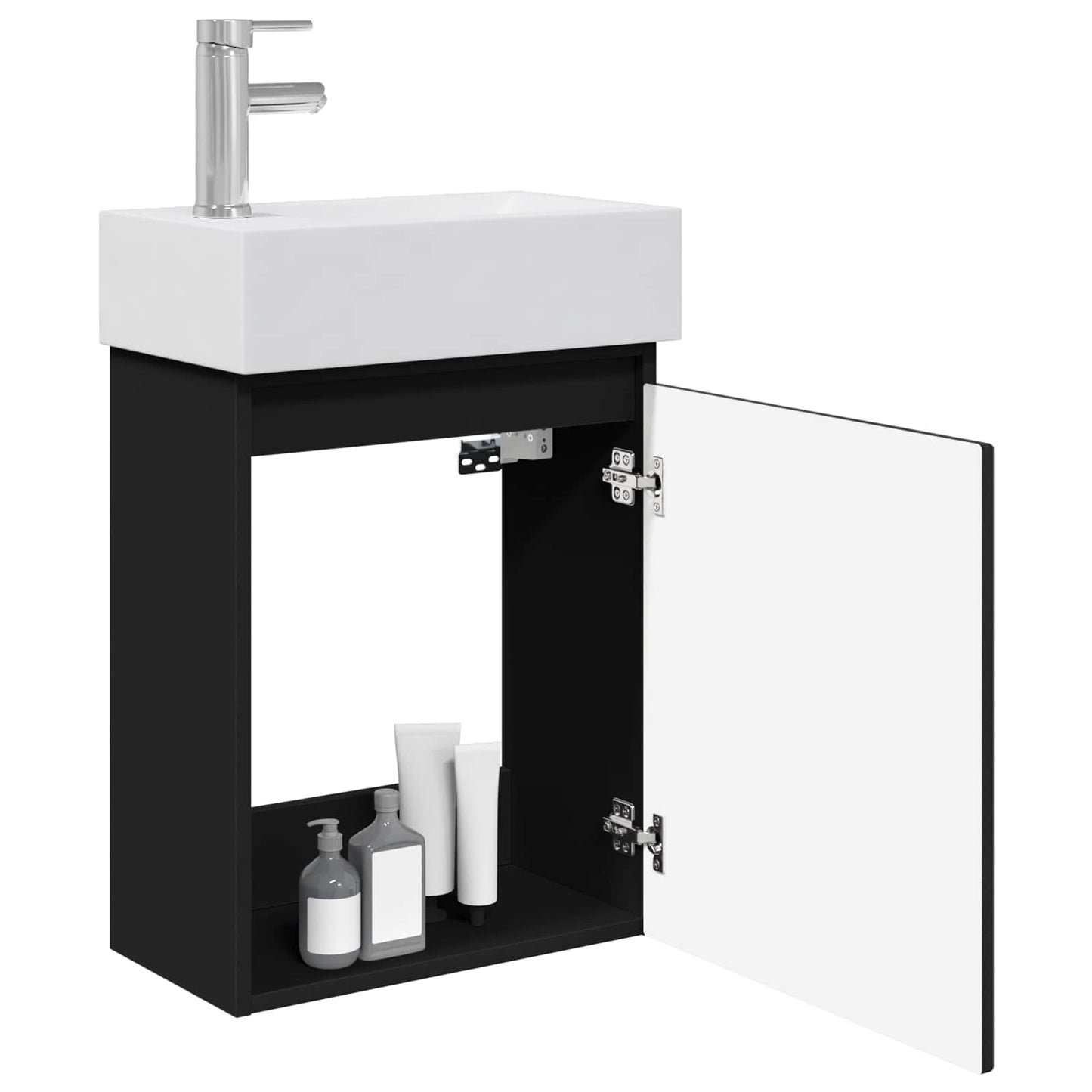 vidaXL Bathroom Vanity Unit with Tap Black 45.5 x 22.5 x 84 cm