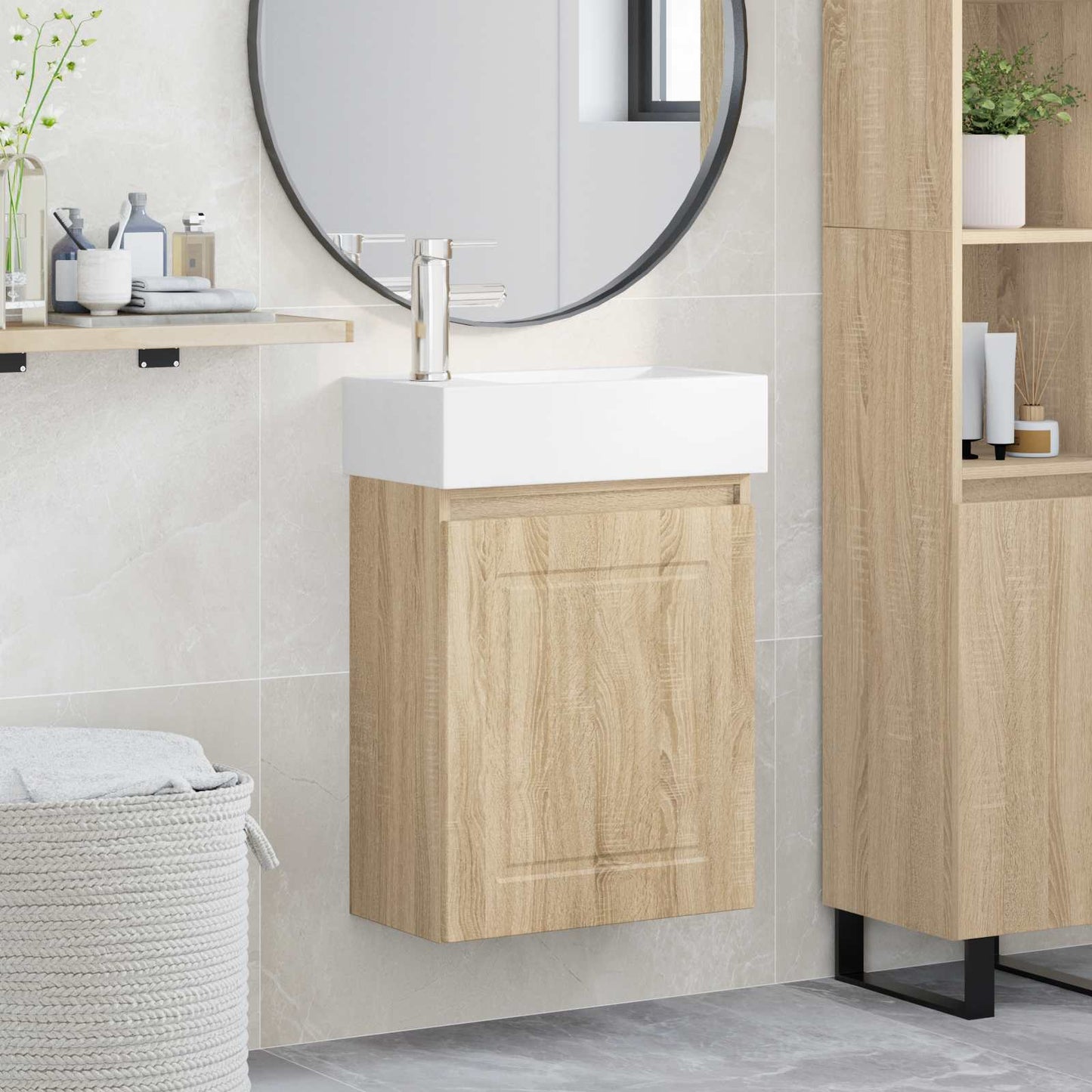 vidaXL Bathroom Vanity Unit with Tap Sonoma Oak 45.5 x 22.5 x 84 cm