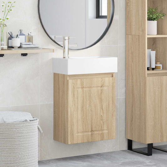 vidaXL Bathroom Vanity Unit with Tap Sonoma Oak 45.5 x 22.5 x 84 cm