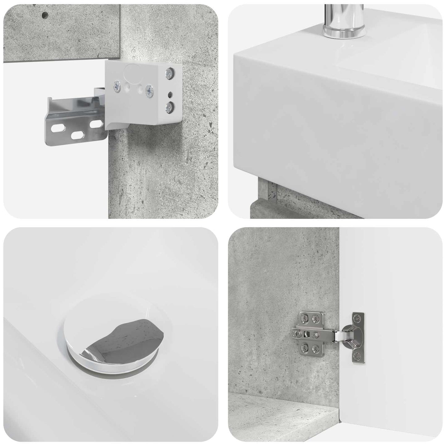vidaXL Bathroom Vanity Unit with Tap Concrete Grey 45.5 x 22.5 x 84 cm