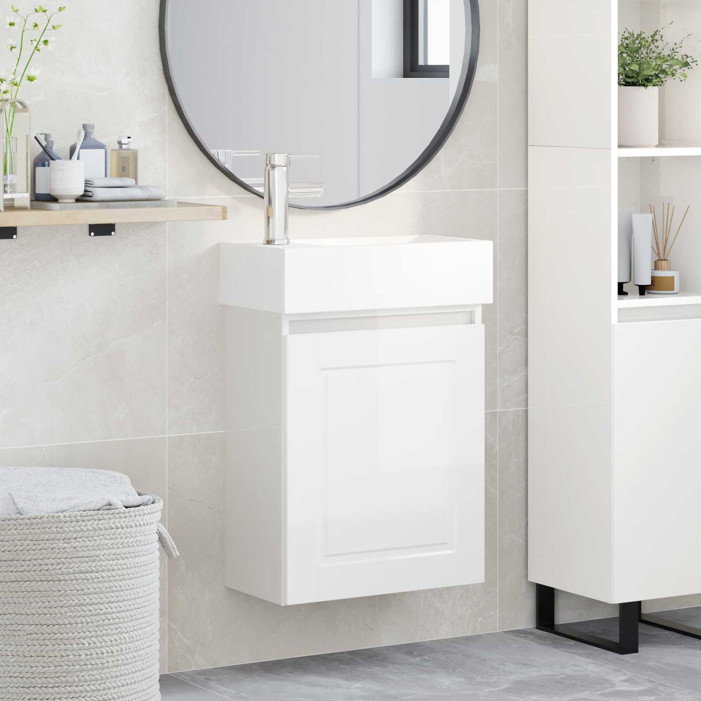 vidaXL Bathroom Vanity Unit with Tap High Gloss White