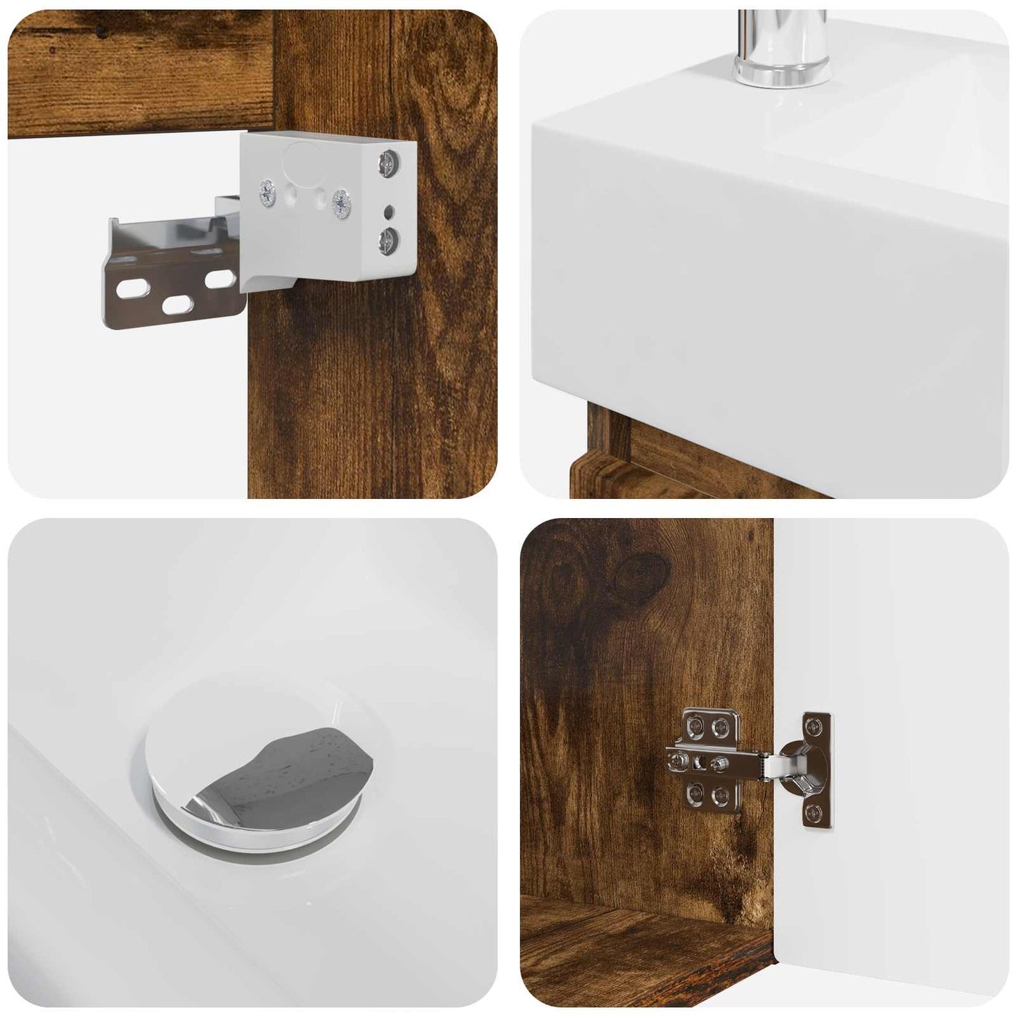vidaXL Bathroom Vanity Unit with Tap Smoked Oak 45.5 x 22.5 x 84 cm