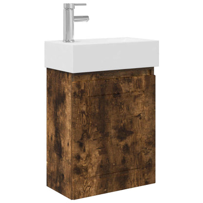 vidaXL Bathroom Vanity Unit with Tap Smoked Oak 45.5 x 22.5 x 84 cm