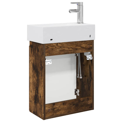 vidaXL Bathroom Vanity Unit with Tap Smoked Oak 45.5 x 22.5 x 84 cm