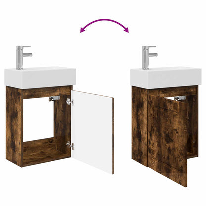 vidaXL Bathroom Vanity Unit with Tap Smoked Oak 45.5 x 22.5 x 84 cm