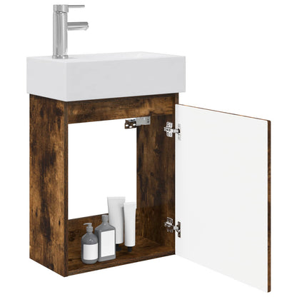 vidaXL Bathroom Vanity Unit with Tap Smoked Oak 45.5 x 22.5 x 84 cm