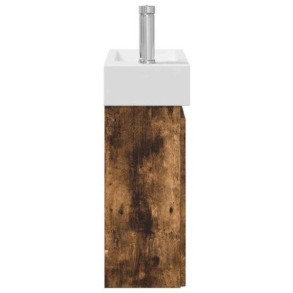 vidaXL Bathroom Vanity Unit with Tap Smoked Oak 45.5 x 22.5 x 84 cm