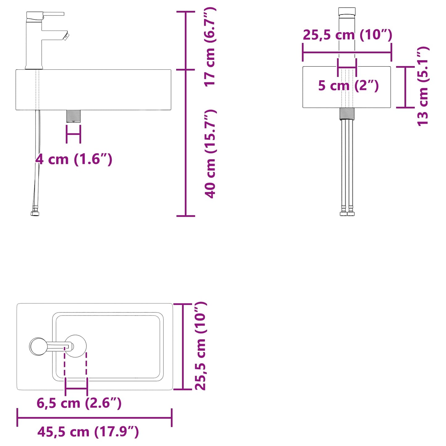 vidaXL Bathroom Vanity Unit with Tap Smoked Oak 45.5 x 22.5 x 84 cm