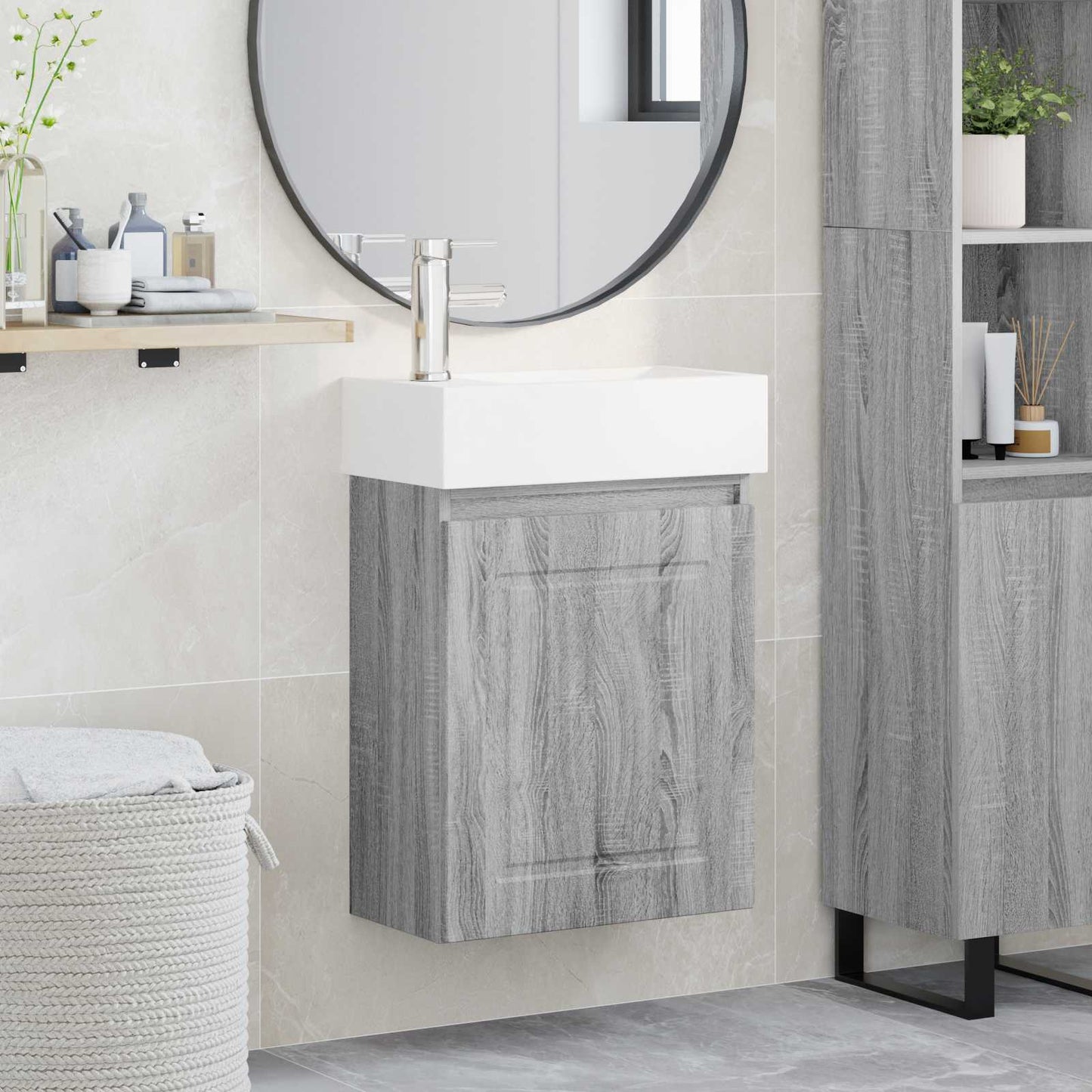 vidaXL Bathroom Vanity Unit with Tap Grey Sonoma 45.5 x 22.5 x 84 cm